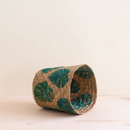Baskets - Monstera Embroidered Soft Seagrass Planter - Woven Baskets | LIKHÂ - LIKHÂ