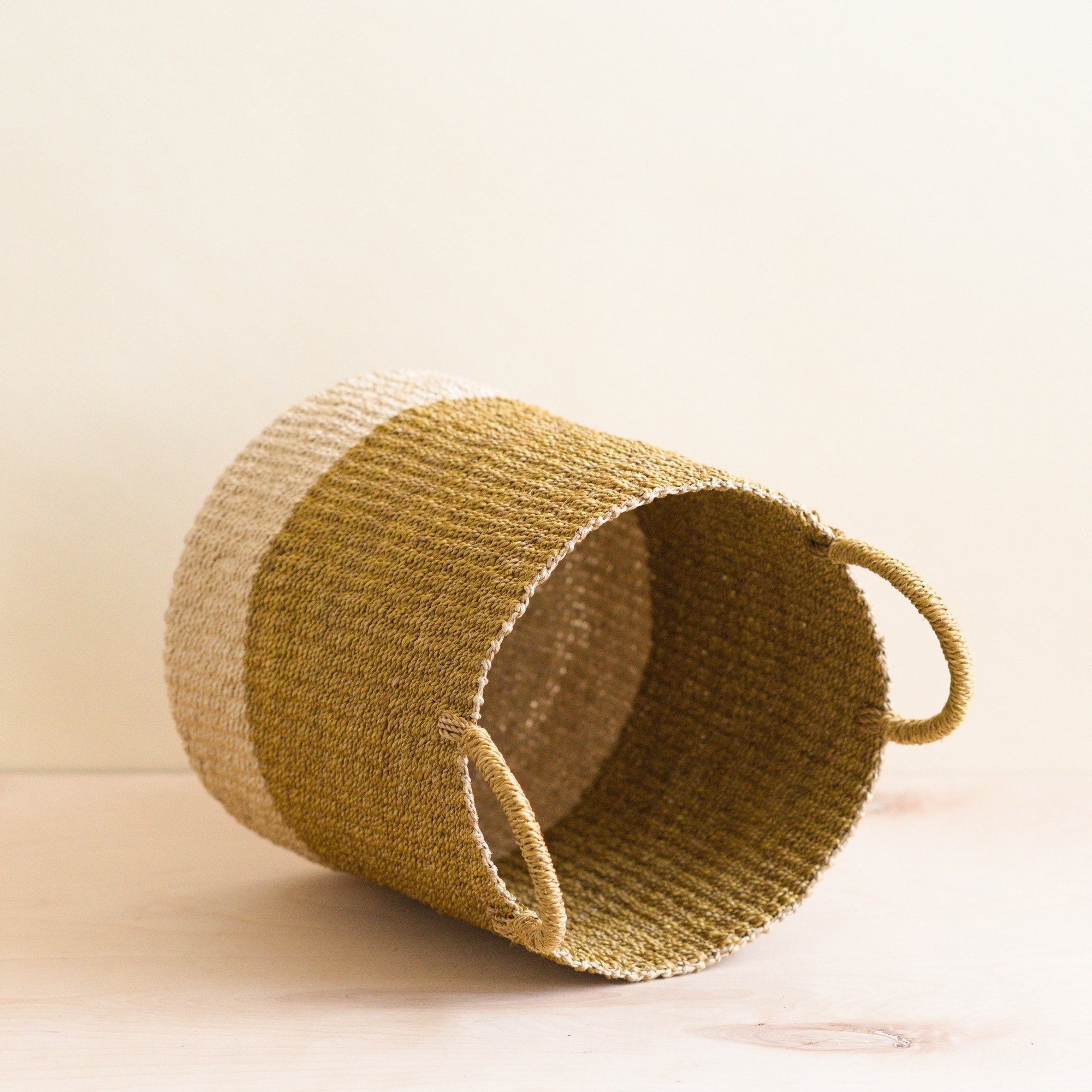 Baskets - Mustard Floor Basket with Handle - Natural Baskets | LIKHÂ - LIKHÂ