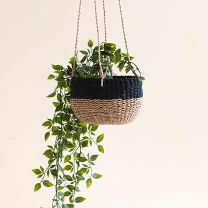 Baskets - Natural + Black Colorblock Hanging Planter - Hanging Basket | LIKHÂ - LIKHÂ