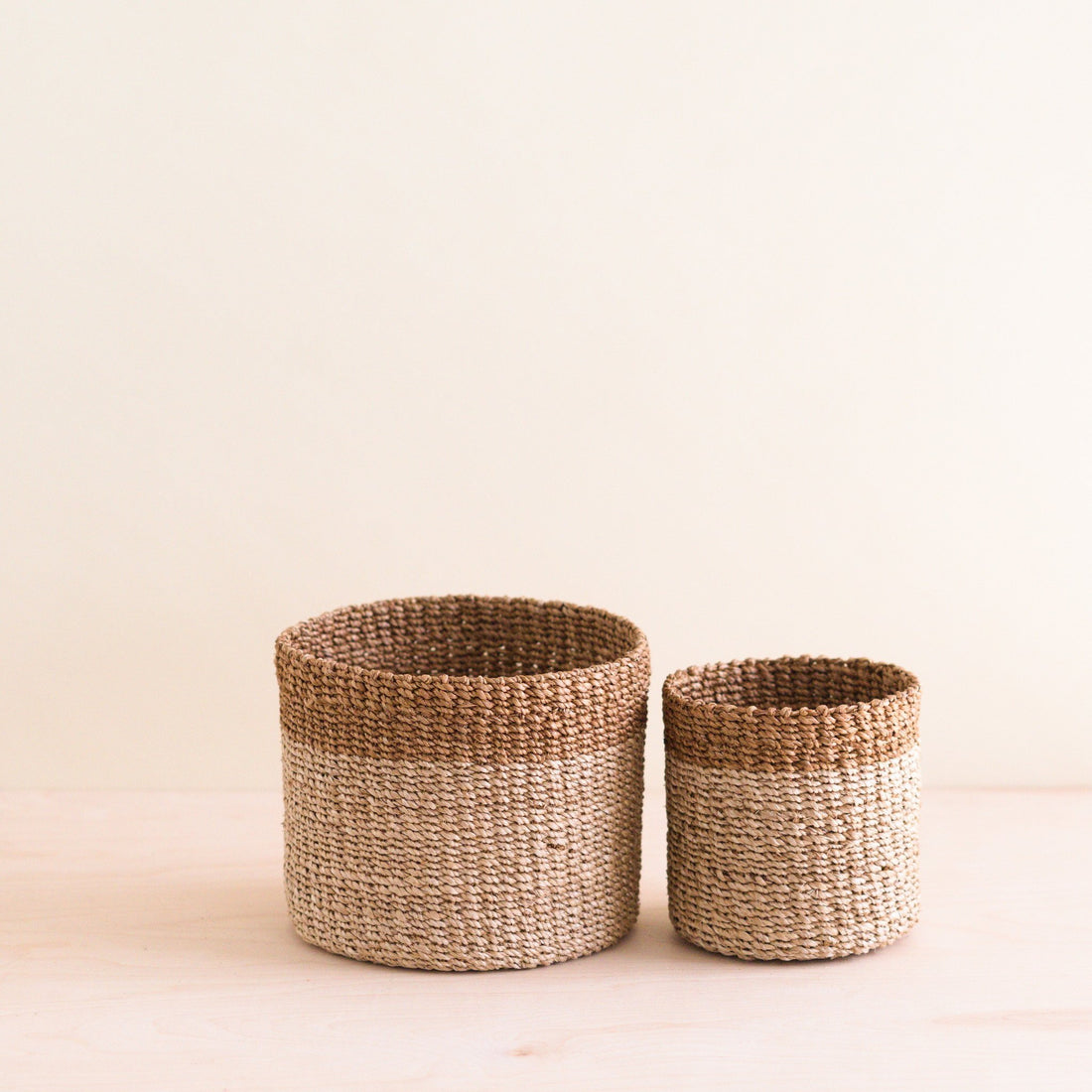 Baskets - Natural + Brown Tabletop Bins Set of 2 - Wicker Baskets | LIKHÂ - LIKHÂ