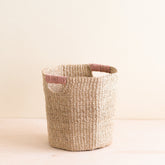 Baskets - Natural Octagon Basket with Dusty Rose Handle - Natural Basket | LIKHÂ - LIKHÂ