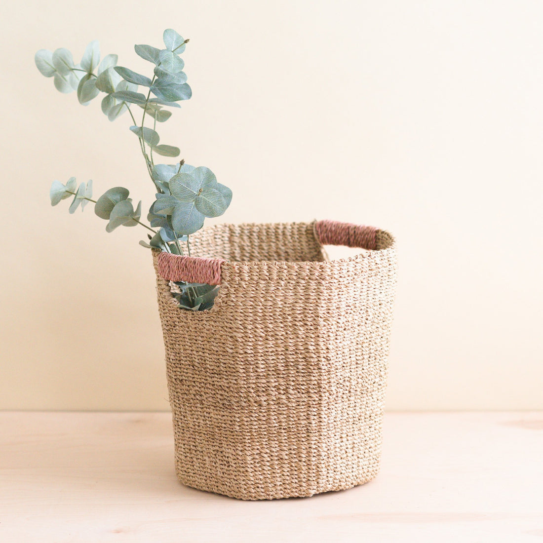 Baskets - Natural Octagon Basket with Dusty Rose Handle - Natural Basket | LIKHÂ - LIKHÂ