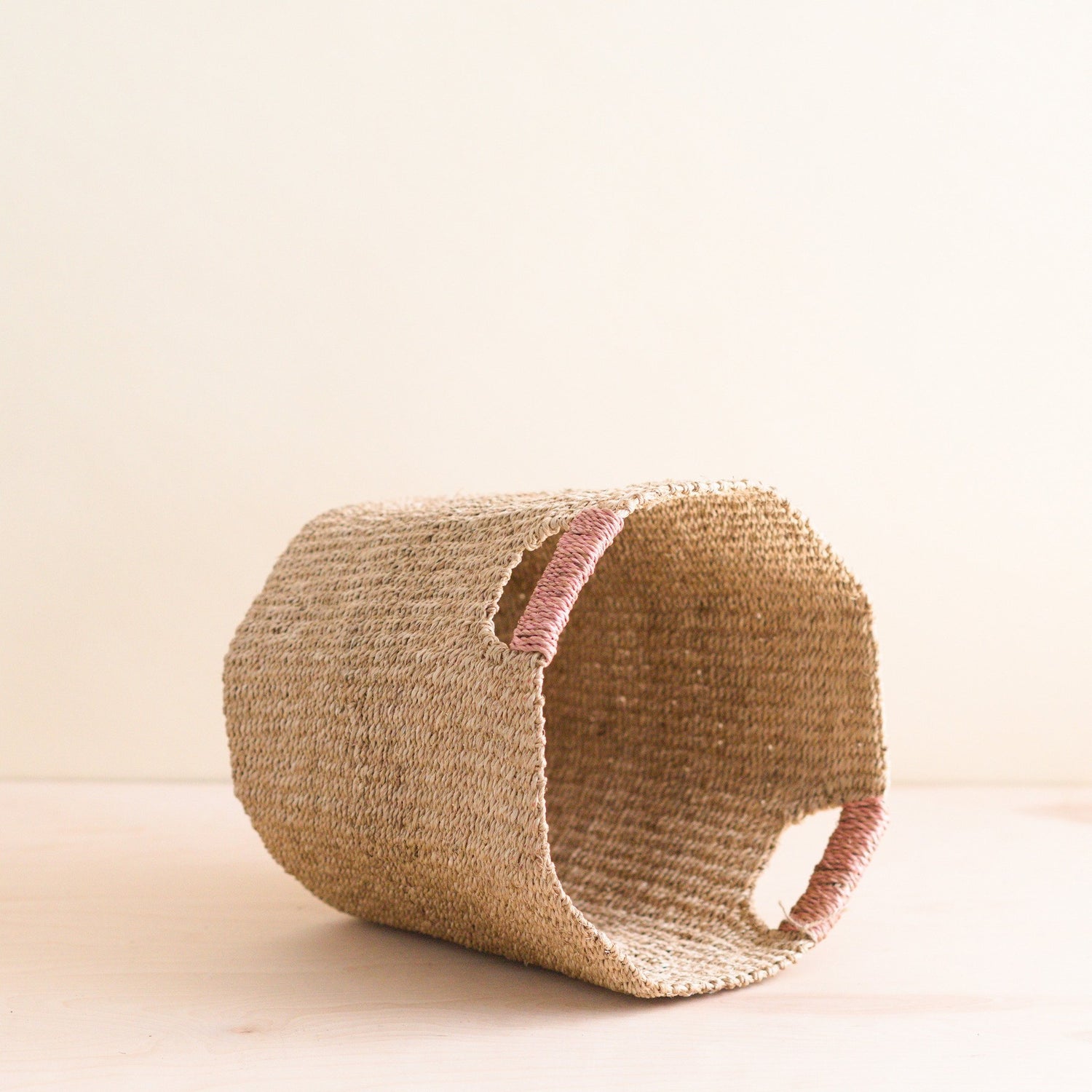 Baskets - Natural Octagon Basket with Dusty Rose Handle - Natural Basket | LIKHÂ - LIKHÂ