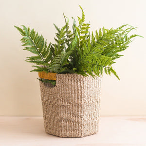 Baskets - Natural Octagon Basket with Mustard Handle - Handwoven Bin | LIKHÂ - LIKHÂ