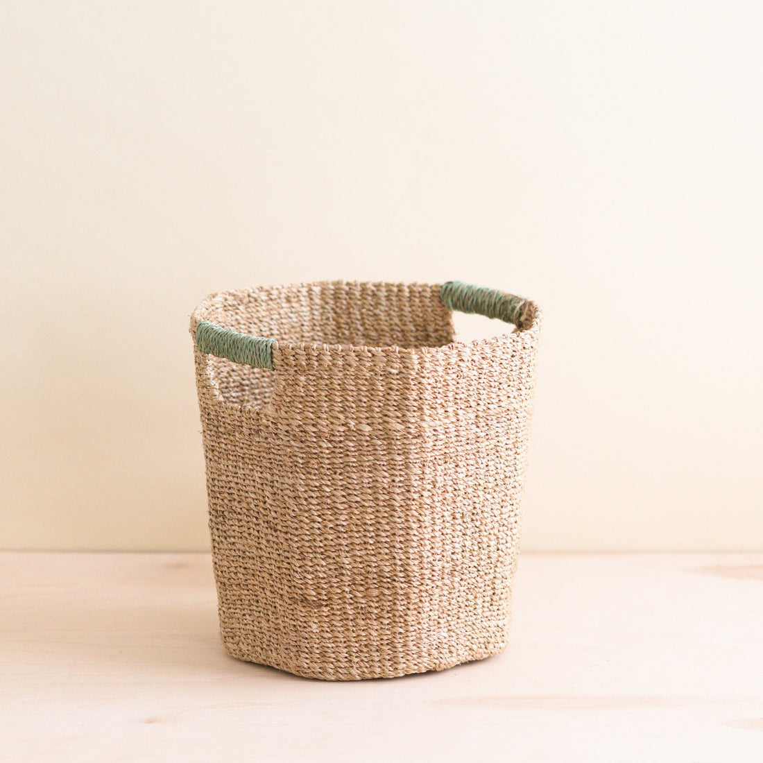 Baskets - Natural Octagon Basket with Sage Handle - Octagon Basket | LIKHÂ - LIKHÂ