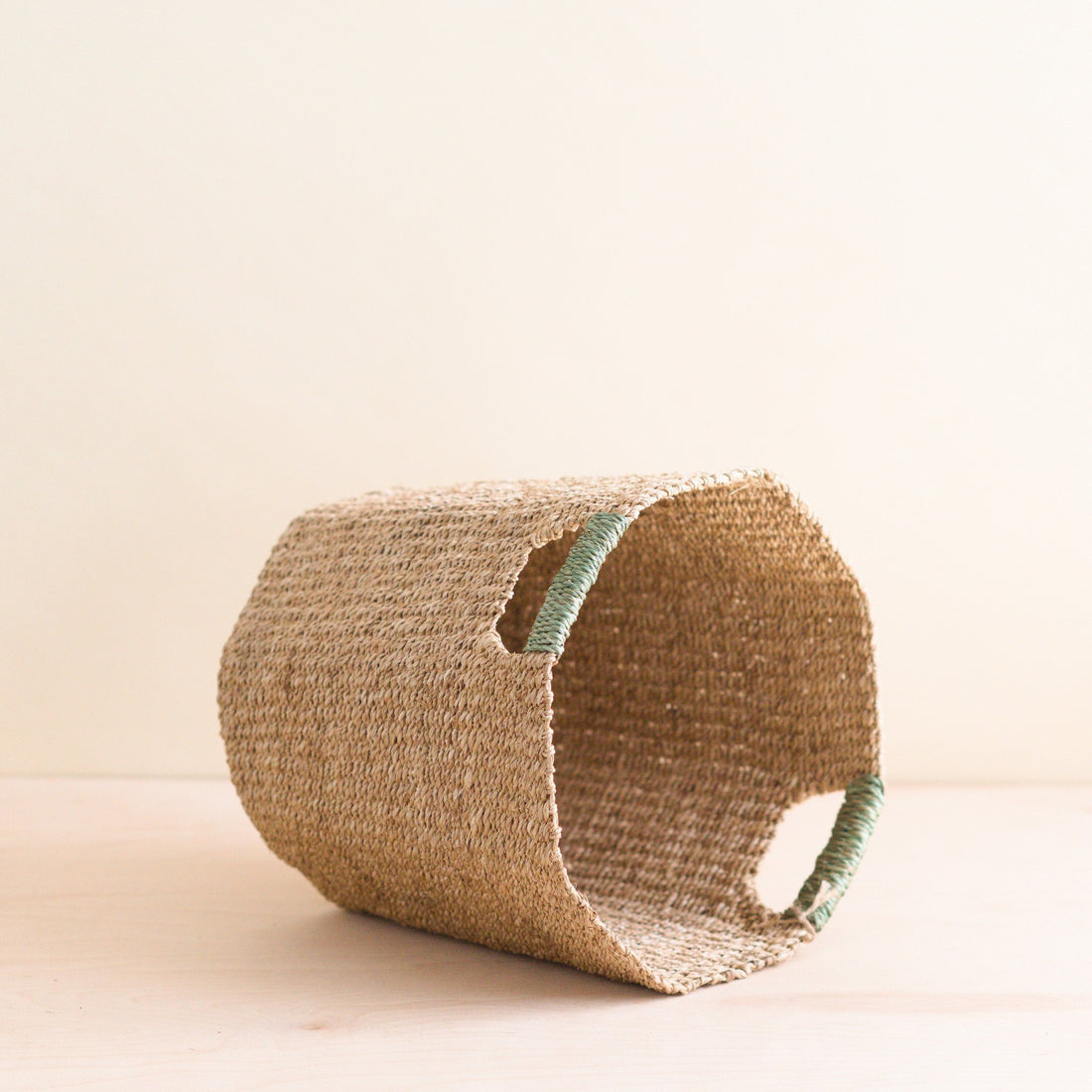 Baskets - Natural Octagon Basket with Sage Handle - Octagon Basket | LIKHÂ - LIKHÂ