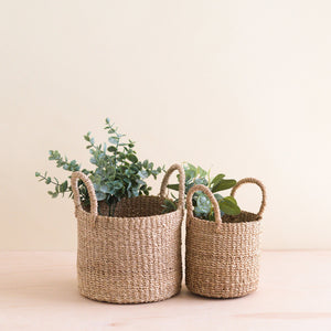 Baskets - Natural Tabletop Mini Basket with Handle Set of 2 - Weave Baskets | LIKHÂ - LIKHÂ