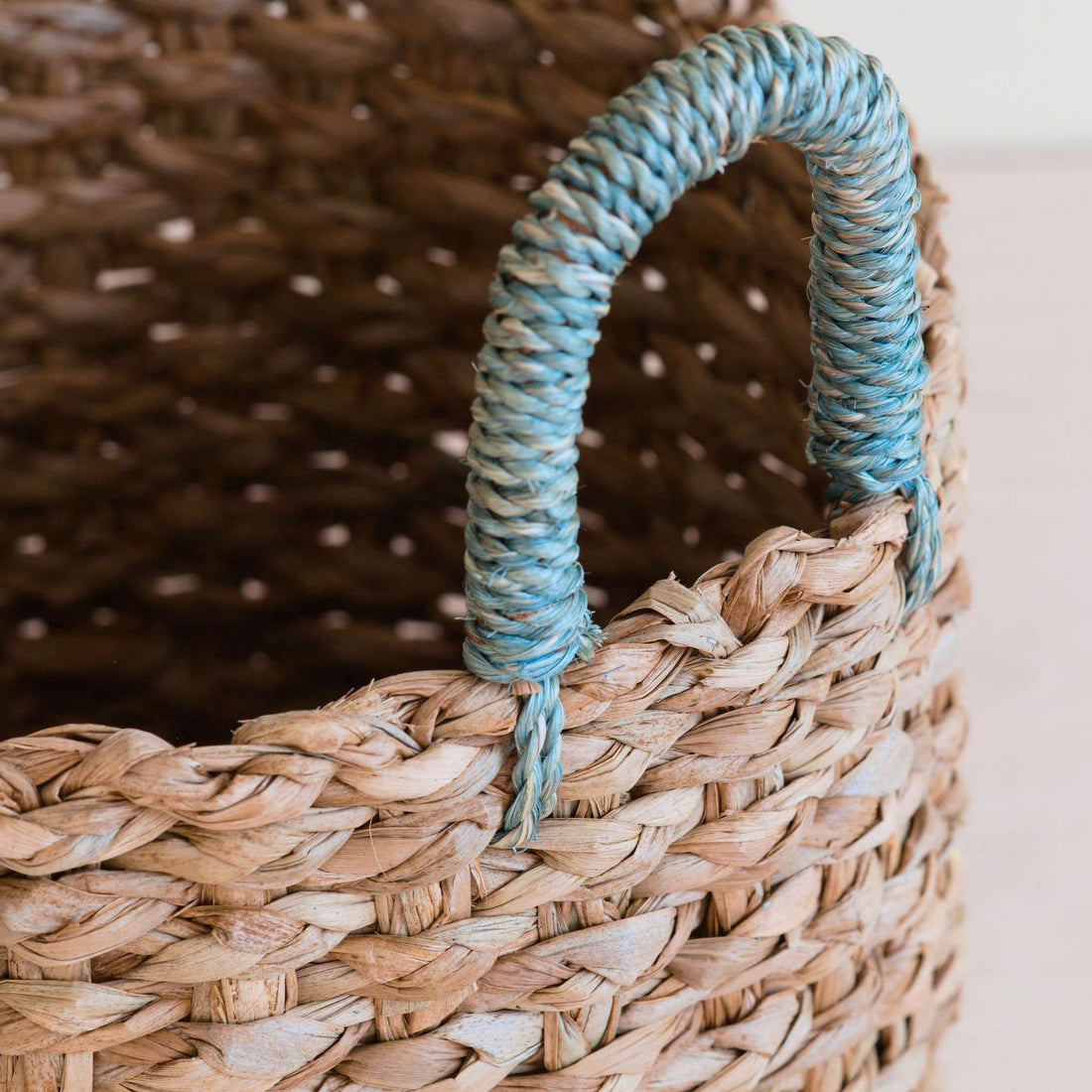 Baskets - Seagrass Woven Baskets with Sky Blue Handle Set of 3 - Straw Baskets | LIKHÂ - LIKHÂ