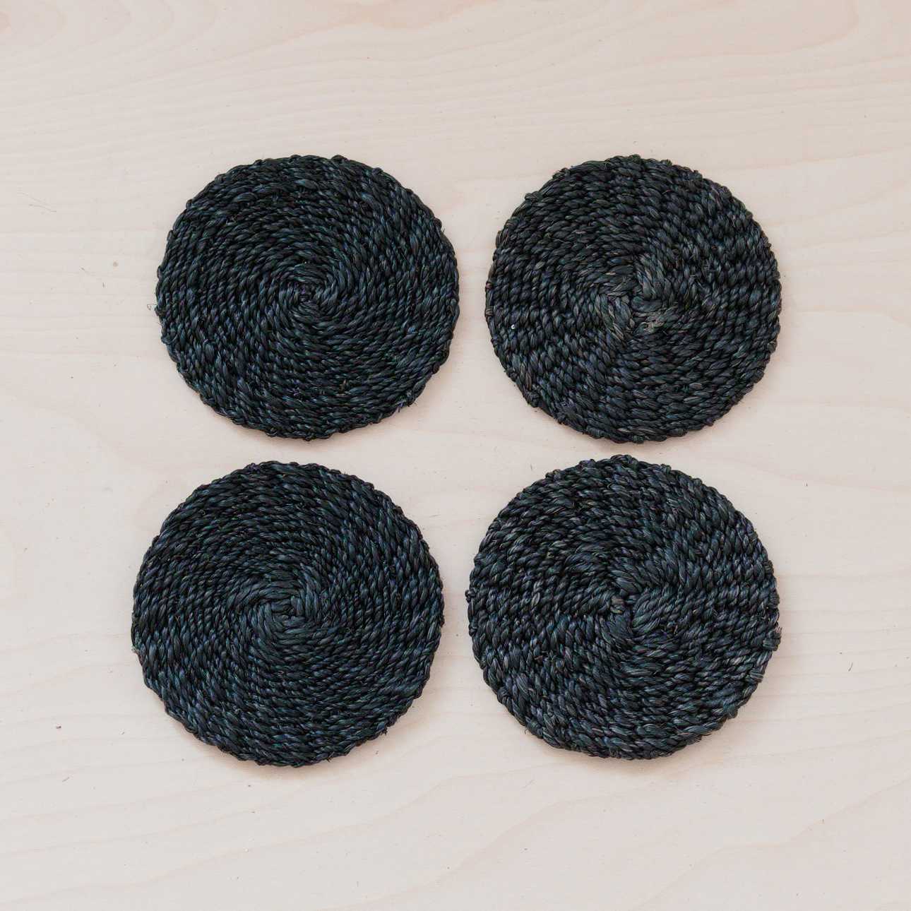 - Black Round Braided Coasters, set of 4 - Natural Fiber | LIKHA - LIKHÂ