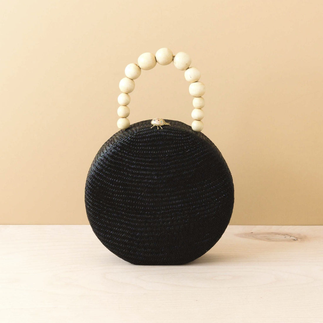 - Black Round Classic Handbag with Wood Handle - Straw Bag | LIKHA - LIKHÂ