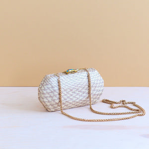 Clutches - Dusty Rose Houndstooth Clutch - Straw Clutch | LIKHÂ - LIKHÂ