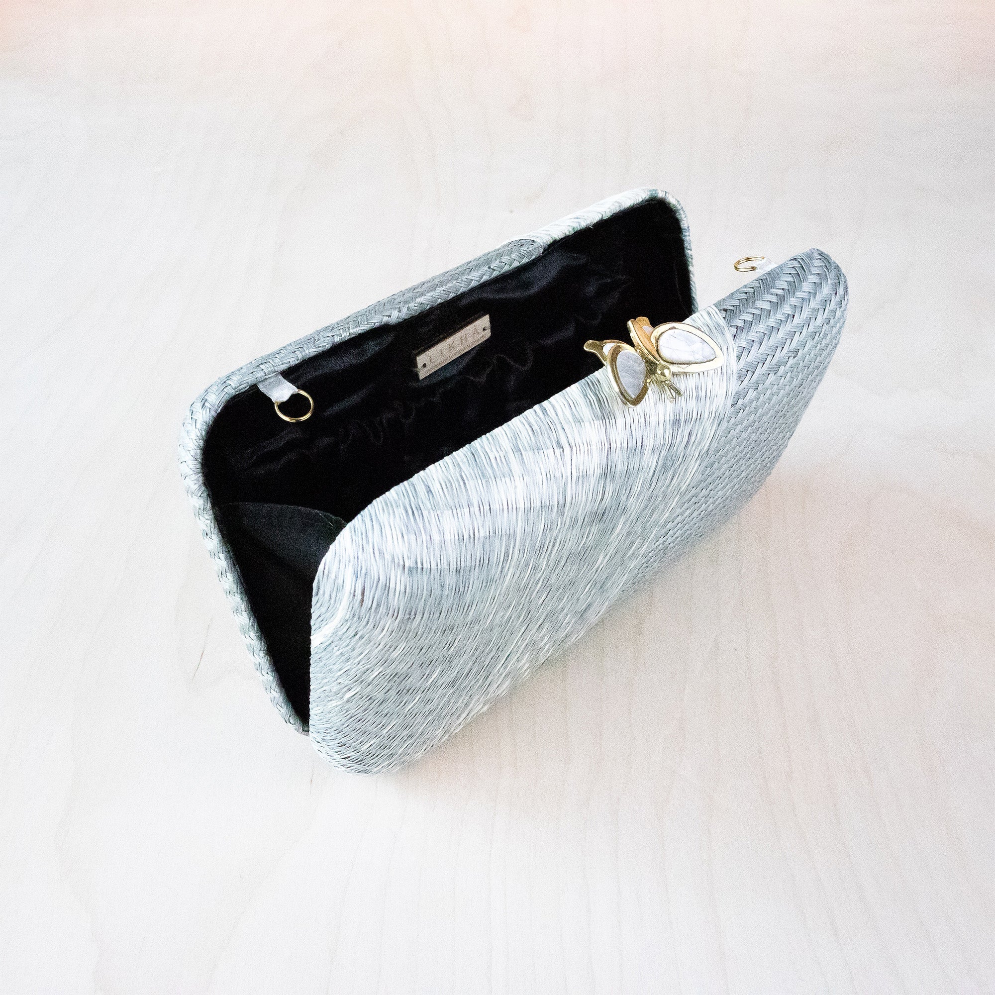 Paan Buta Grey Banarasi Handwoven Silk Clutch – Warp 'n Weft