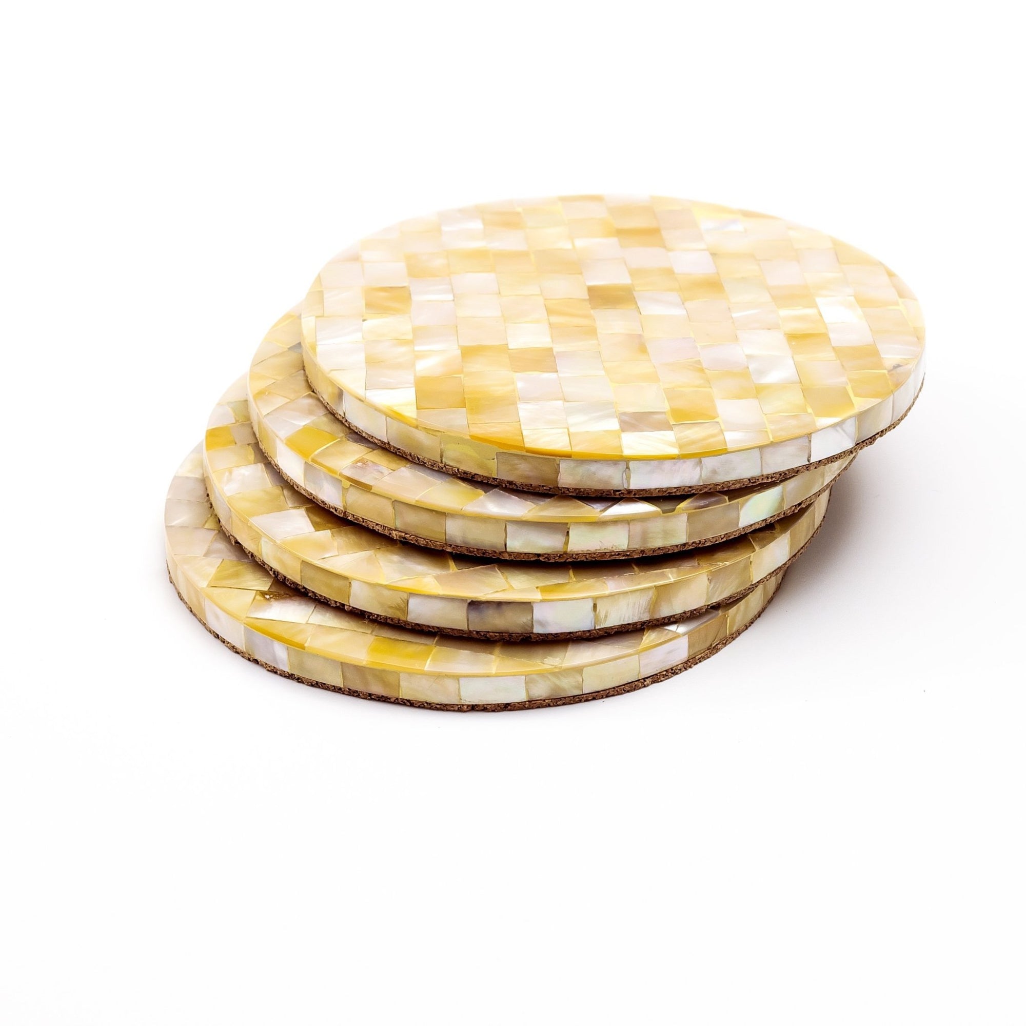 Coasters - Golden Yellow Mother of Pearl - Mosaic Coasters | LIKHÂ - LIKHÂ