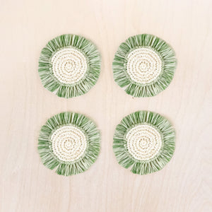 Coasters - Sage Raffia Round Crochet Coasters with Fringe, set of 4 | LIKHA - LIKHÂ