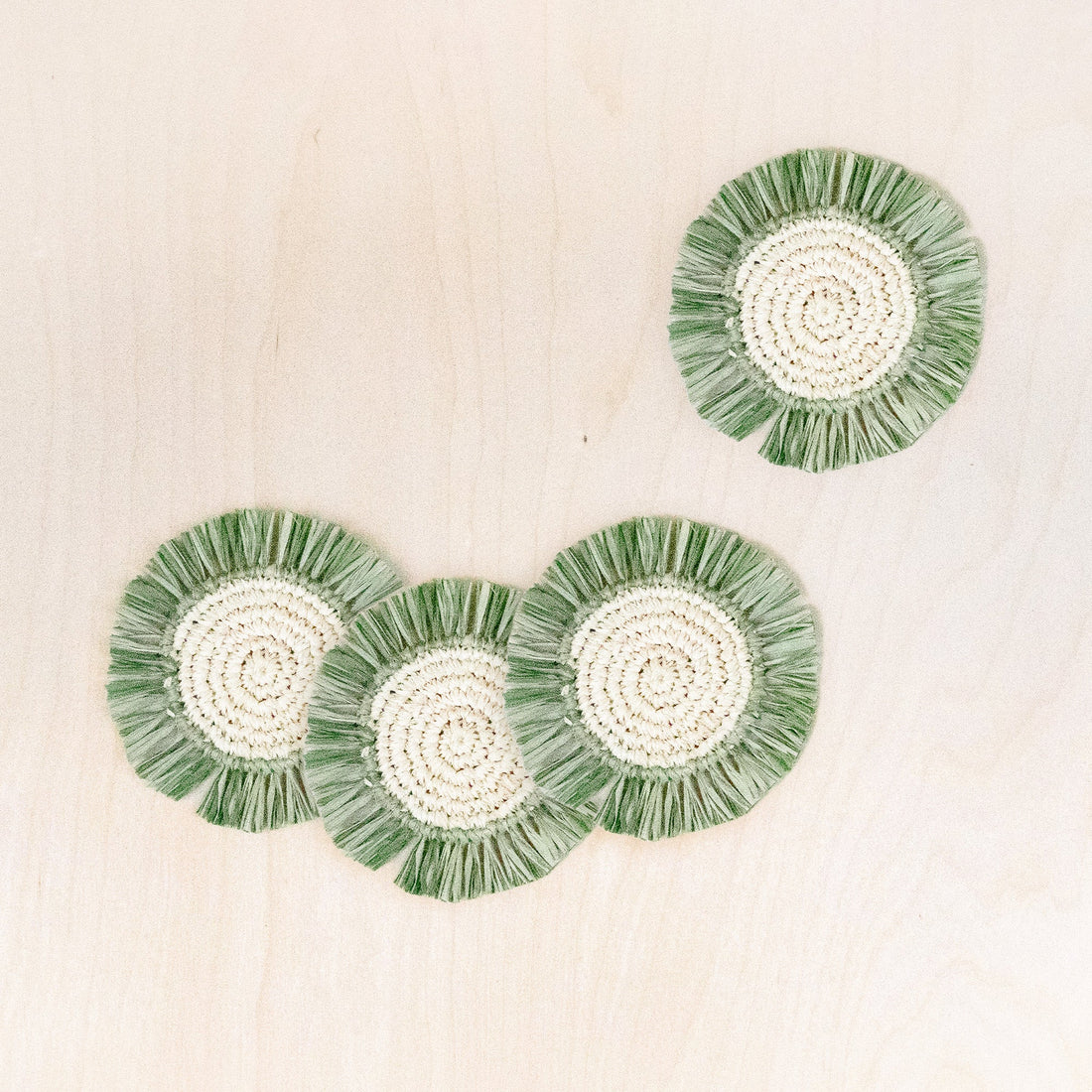 Coasters - Sage Raffia Round Crochet Coasters with Fringe, set of 4 | LIKHA - LIKHÂ