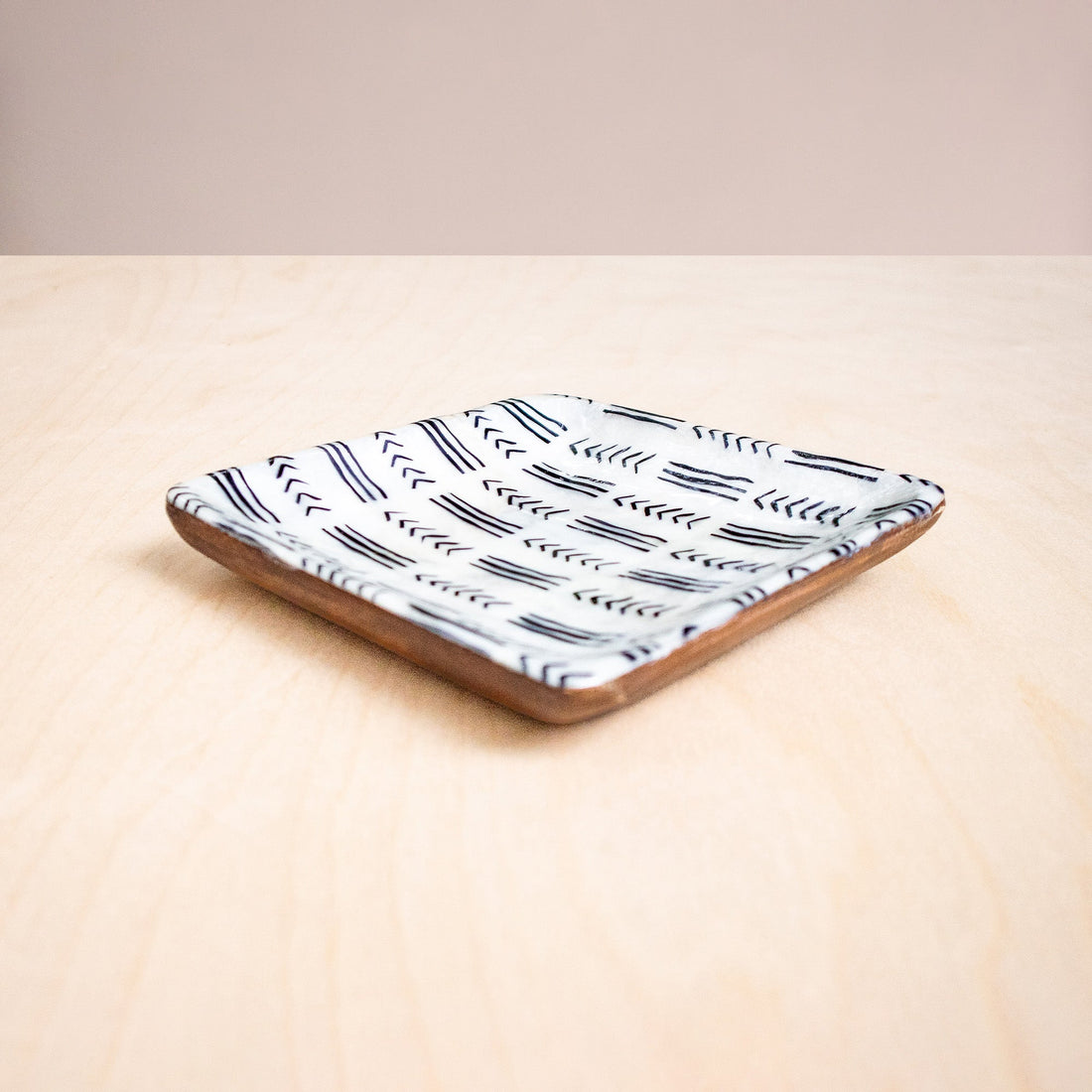 Decorative Plates - Capiz + Acacia Plate - African Lines & Arrows, Square | LIKHÂ - LIKHÂ