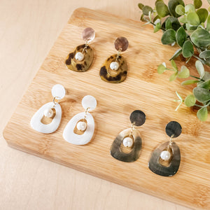 Earrings, Jewelry - Hollow Mother of Pearl Earrings with Inner Pearl - Black | LIKHÂ - LIKHÂ