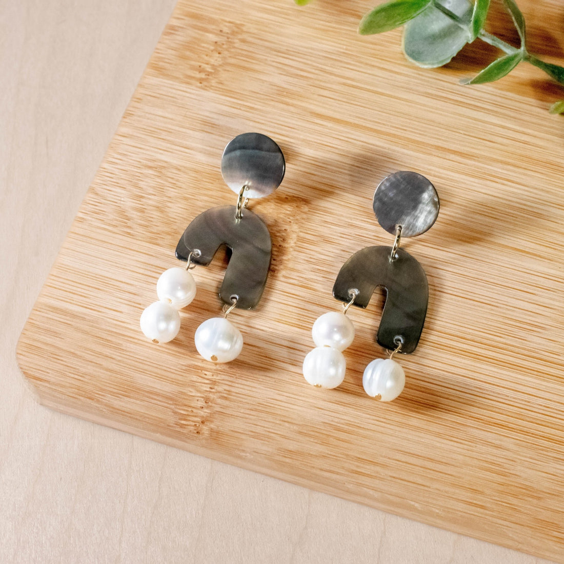 Earrings, Jewelry - Mother of Pearl Black Asymmetrical Earrings | LIKHÂ - LIKHÂ