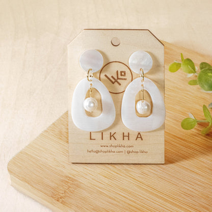 Earrings, Jewelry - Mother of Pearl Hollow Earrings with Pearl - White | LIKHÂ - LIKHÂ