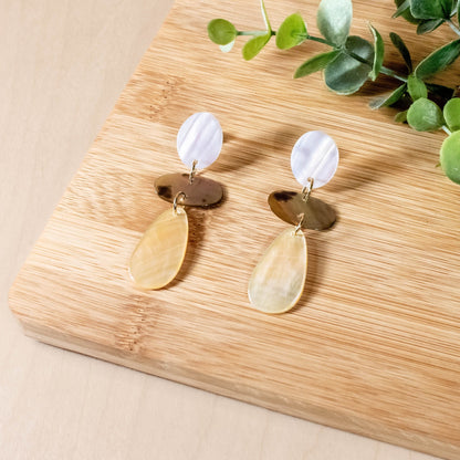 Earrings, Jewelry - Mother of Pearl Tricolor Dangle Earrings | LIKHÂ - LIKHÂ
