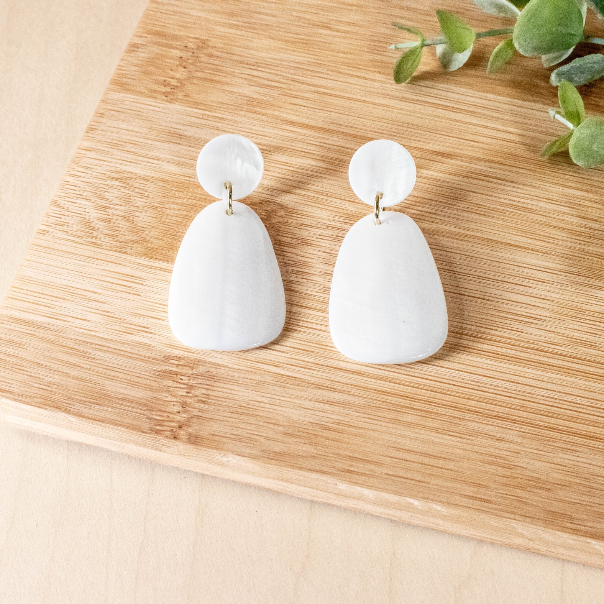 Earrings, Jewelry - Pearl White Mother of Pearl Earrings - Geometric Earrings | LIKHÂ - LIKHÂ