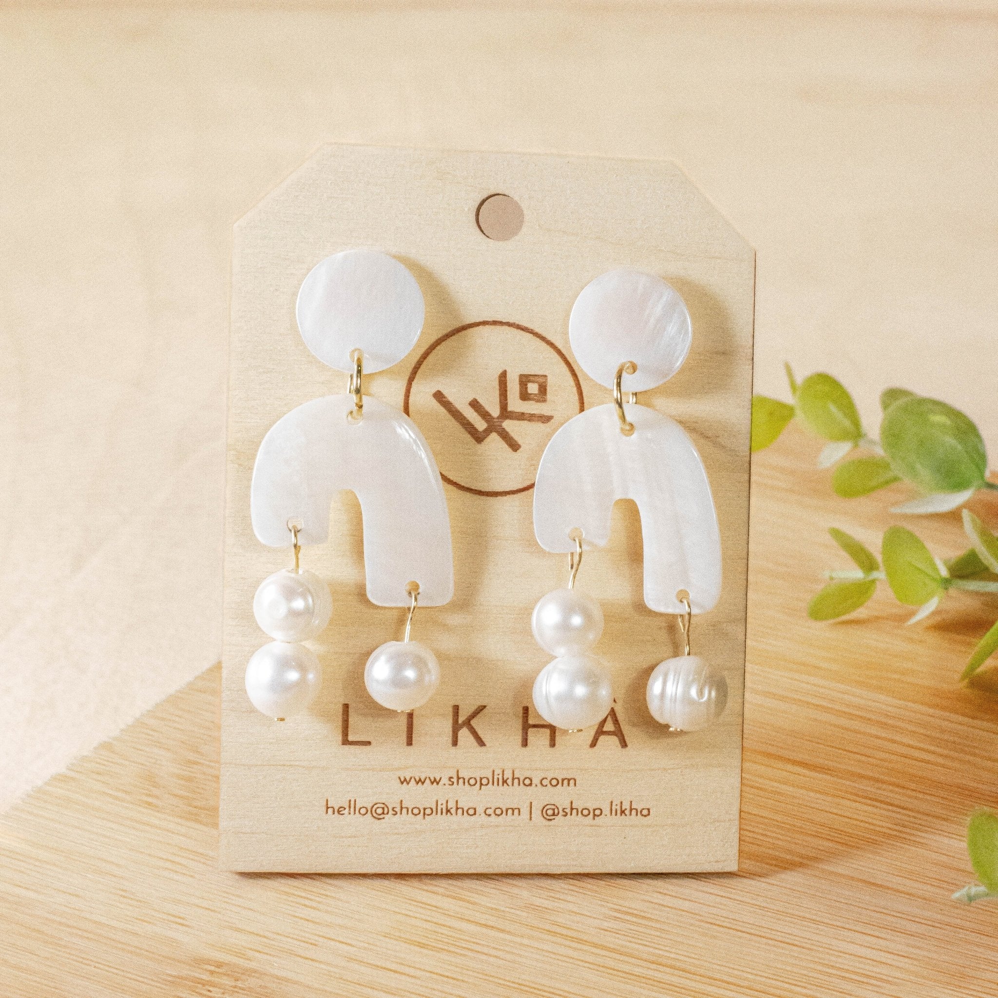 Earrings, Jewelry - White Asymmetrical Pearl Earrings - Mother of Pearl | LIKHÂ - LIKHÂ