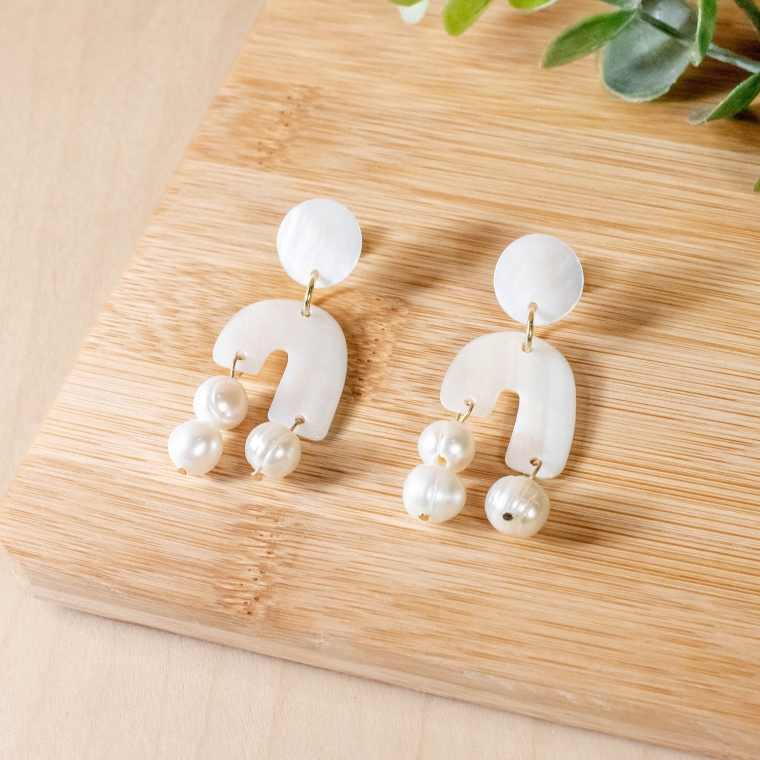 Earrings, Jewelry - White Asymmetrical Pearl Earrings - Mother of Pearl | LIKHÂ - LIKHÂ