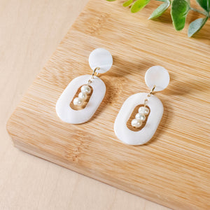 Earrings, Jewelry - White Oval Earrings with Pearl - Mother of Pearl | LIKHÂ - LIKHÂ