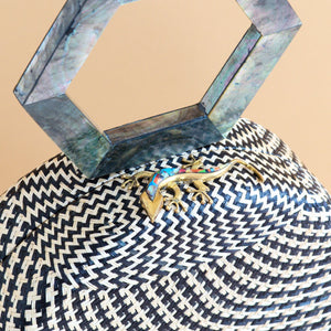 Handbags - Black Round Handwoven Handbag with Mother of Pearl Handle | LIKHÂ - LIKHÂ