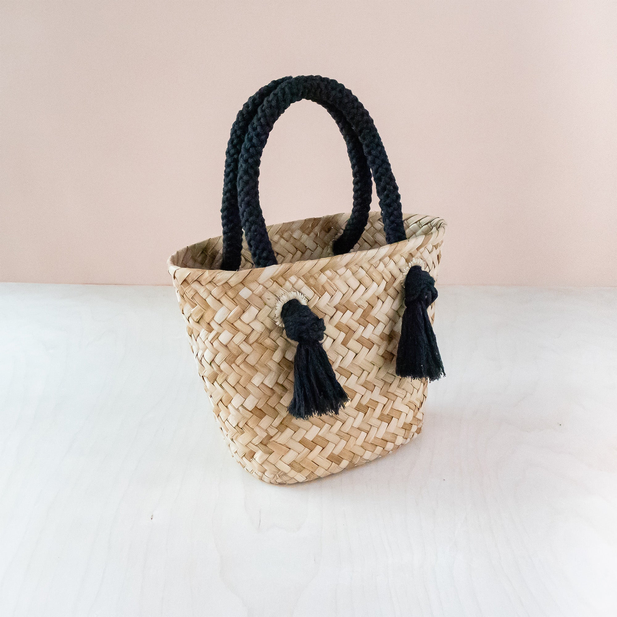 Handbags - Black Small Modern Straw Tote with Cord Handles - Classic Tote Bags | LIKHA - LIKHÂ