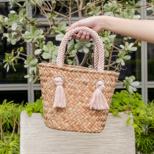 Handbags - Dusty Rose Small Modern Woven Tote with Unique Handles - Straw Tote | LIKHA - LIKHÂ