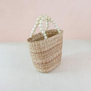 Handbags - Natural Small Market Tote Bag with Wood Bead Handles - Modern Woven Tote | LIKHA - LIKHÂ