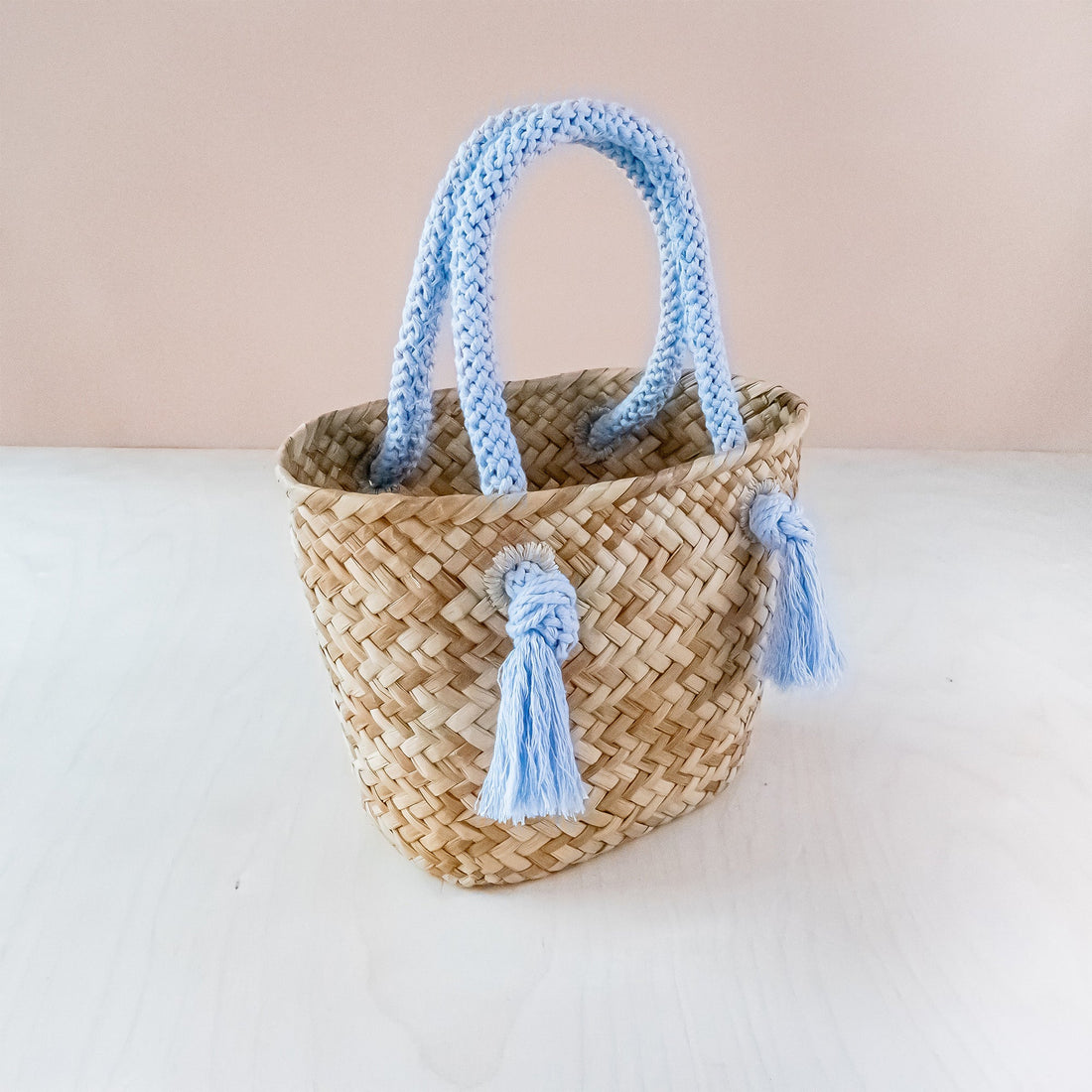 Handbags - Powder Blue Small Seagrass Tote Bag with Wrapped Handles - Market Tote | LIKHA - LIKHÂ