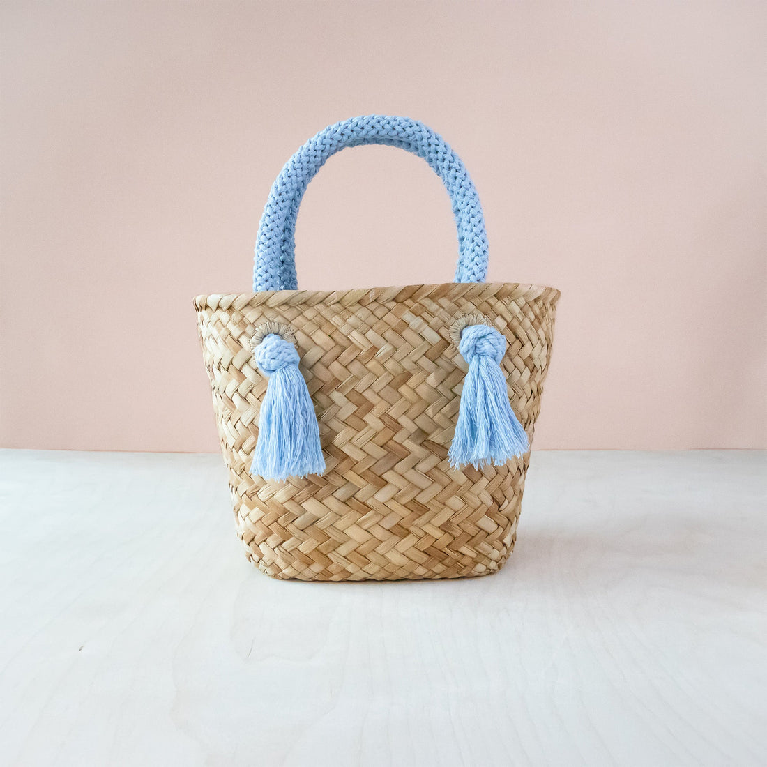 Handbags - Powder Blue Small Seagrass Tote Bag with Wrapped Handles - Market Tote | LIKHA - LIKHÂ