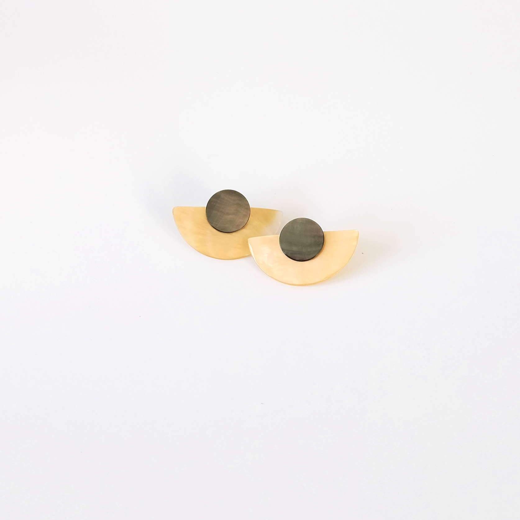 Jewelry - 3-in-1 Dark Two-Tone Circle and Halfmoon Geometric Studs - Mother of Pearl Earrings | LIKHÂ - LIKHÂ
