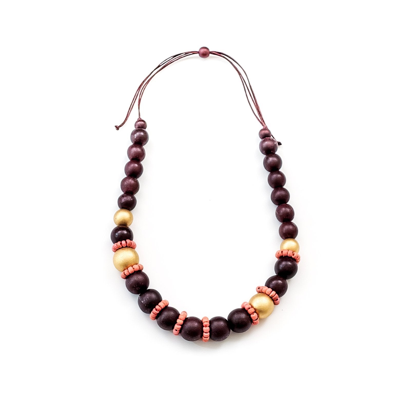 African Wood Bead Necklace | Colorful Handmade - Twists & Turbans