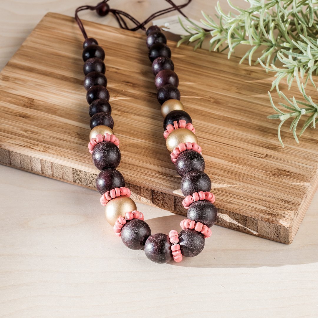 Jewelry - Burgundy Handmade Wooden Necklaces | LIKHÂ - LIKHÂ