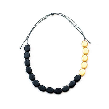 Jewelry - Gold and Charcoal Wooden Bead Necklace | LIKHÂ - LIKHÂ