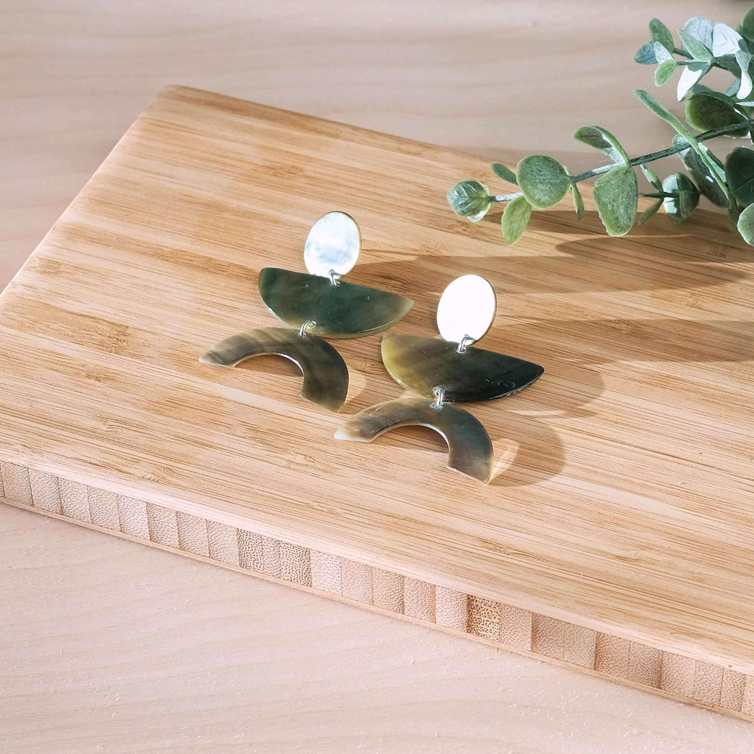 Jewelry - Iridescent Grey Long Geometric Earrings - Mother of Pearl Earrings | LIKHÂ - LIKHÂ