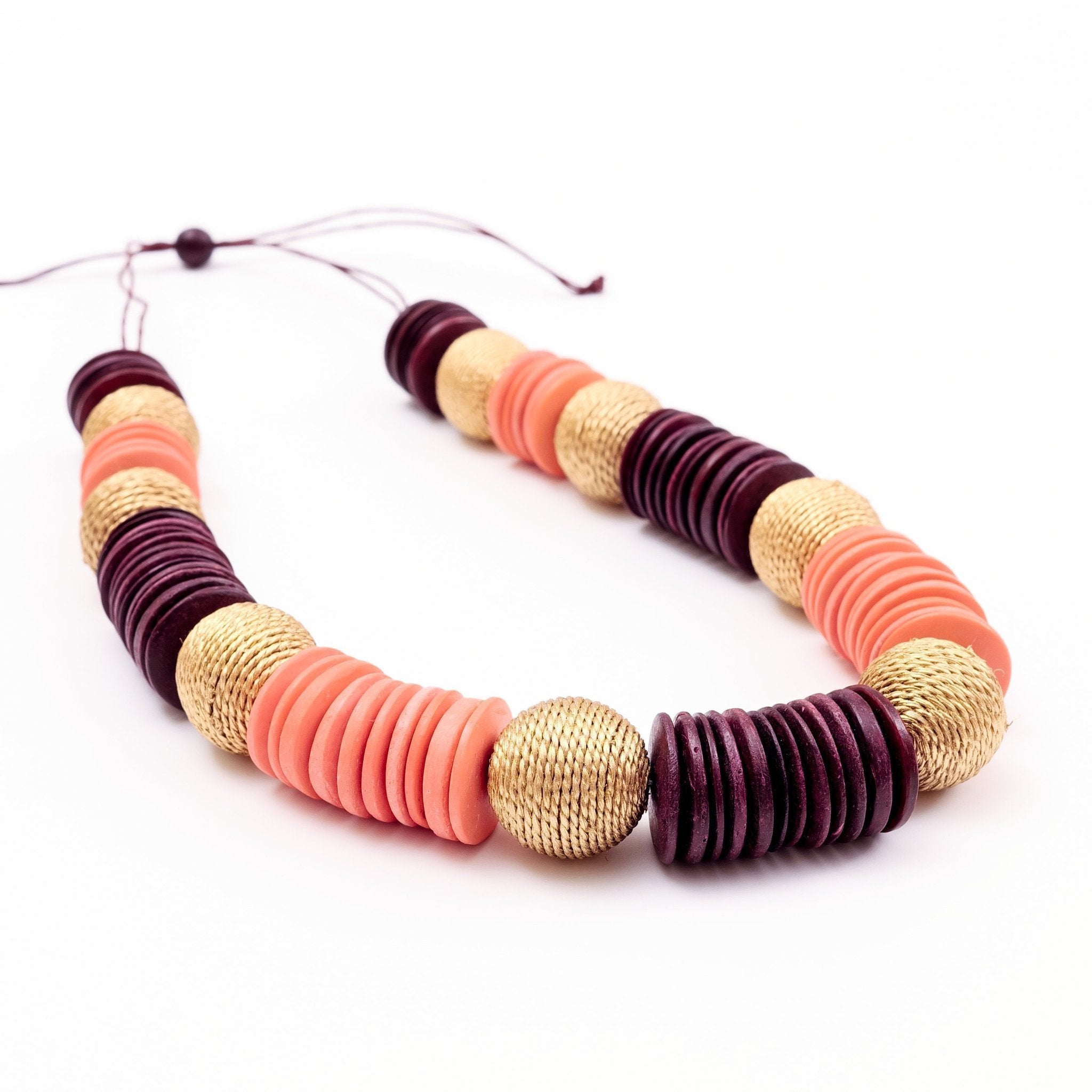 Jewelry - Paparazzi Wooden Necklace - Coral and Burgundy | LIKHÂ - LIKHÂ