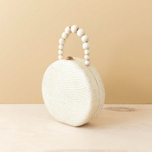 - Oat Round Classic Handbag with Bead Handle - Woven Purse | LIKHA - LIKHÂ