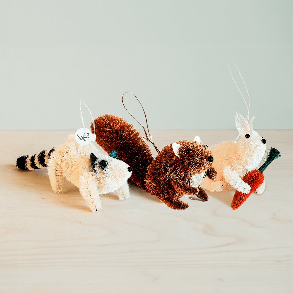 Ornaments - Set of 3 Woodland Animal Ornaments - Bunny, Raccoon, Squirrel | LIKHÂ - LIKHÂ