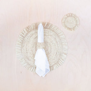 Placemats - Natural Raffia Round Placemat with Fringe - Crochet Placemats | LIKHA - LIKHÂ