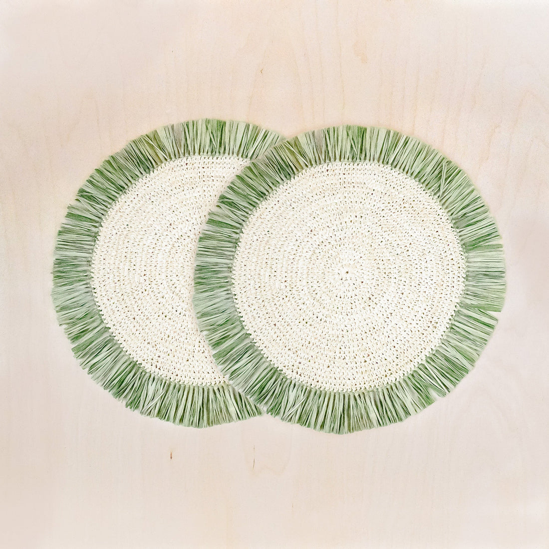 Placemats - Sage Raffia Round Placemat with Fringe - Woven Placemats | LIKHA - LIKHÂ
