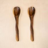 Utensils - Acacia Wood Utensils - Spoon & Fork with Wriggly Handle, set of 2 | LIKHÂ - LIKHÂ