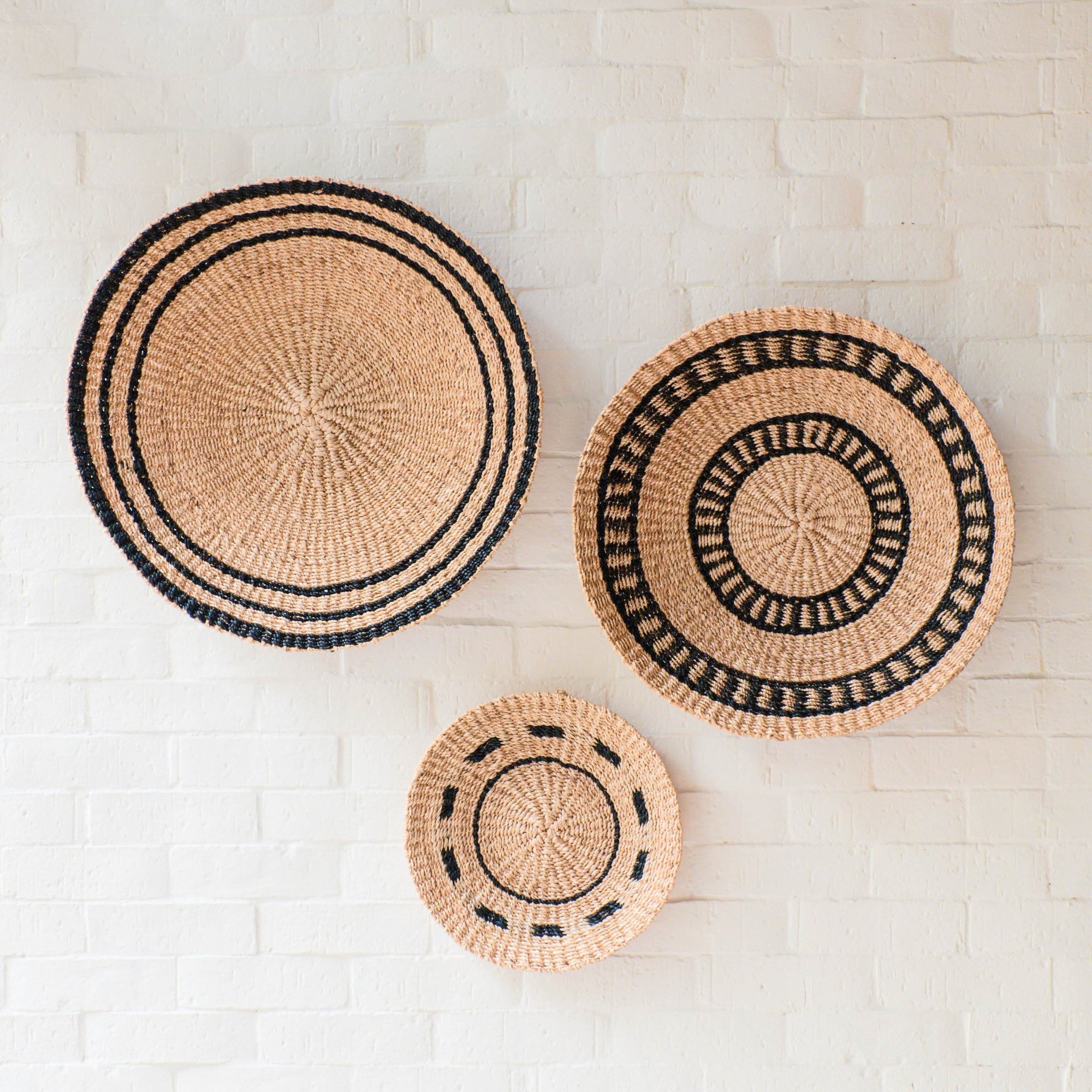 Natural + Black Wall Baskets, Medium Woven Wall Baskets LIKHÂ