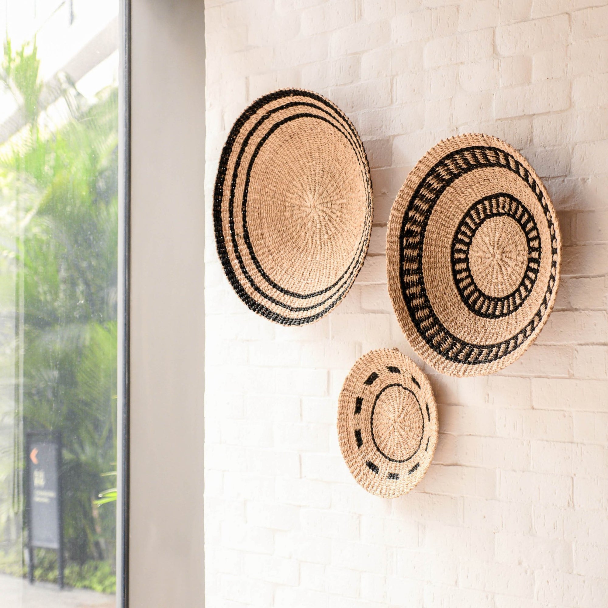Natural + Black Wall Baskets, Medium Woven Wall Baskets LIKHÂ